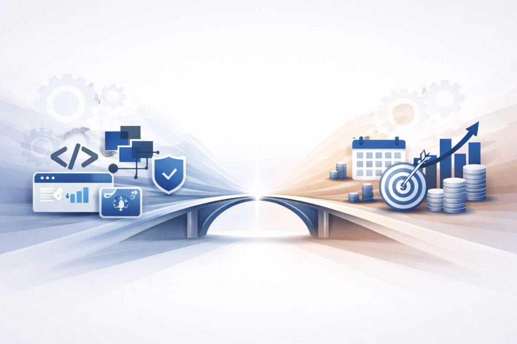 Abstract illustration of strategic decision-making between engineering excellence and business growth in B2B SaaS companies